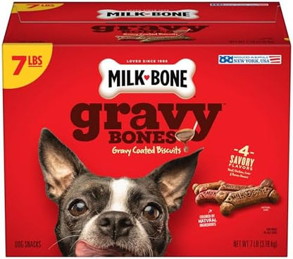 Milk-Bone Gravy Bones Dog Treats with 4 Savory Meat Flavors Coated in Gravy, 7 Pound