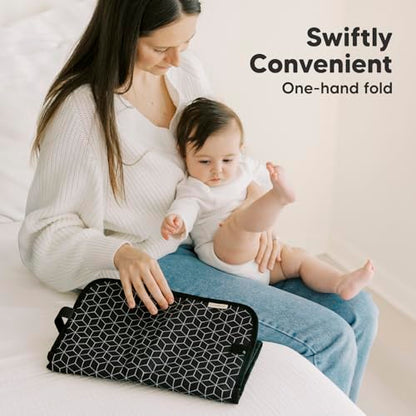 KeaBabies Portable Diaper Changing Pad, Easy Wipe Clean - Foldable Waterproof Baby Changing Mat for Diaper Bag, Compact, Lightweight, Baby Changer Travel Essential, Machine Washable (Black Geo)