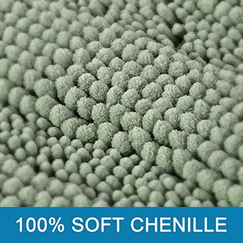 H.VERSAILTEX Sage Bathroom Rugs, Bath Mat Set of 2 Extra Thick Chenille Striped Pattern Shaggy Bath Rugs for Bath Room, Non Skid Bath Mats for Bathroom Floor (32 x 20 Plus 24 x 17 - Inches)