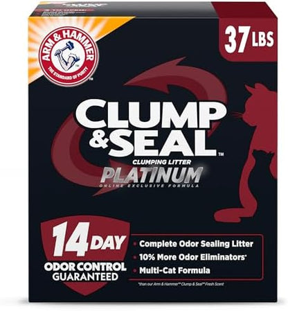 ARM & HAMMER Clump & Seal Platinum, Complete Odor Sealing Clumping Cat Litter, Multi-Cat, 14-Day Odor Control, Online Exclusive Formula, 37 Lbs