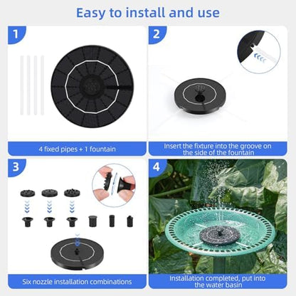 Solar Fountain for Bird Bath, Solar Water Fountain with Multiple Nozzles & Fixed Pipes, Upgraded Version 3.5W Solar Water Pump, Suitable for Bird Bath, Garden, Courtyard, Fish Tank, Outdoor