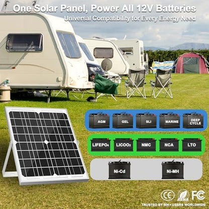 SOLPERK Solar Panel Kit 20W 12V, Solar Battery Trickle Charger Maintainer + Upgrade Controller + Adjustable Mount Bracket for Boat Car RV Motorcycle Marine Automotive