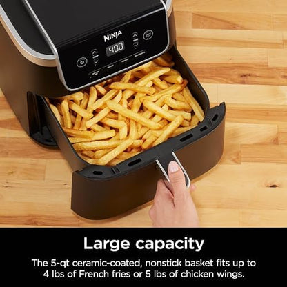 Ninja Air Fryer Pro 4-in-1 with 5 QT Capacity, Air Fry, Roast, Reheat, Dehydrate, Air Crisp Technology with 400F for hot, 120 Volts, Nonstick Basket & Crisper Plate, Grey, AF141