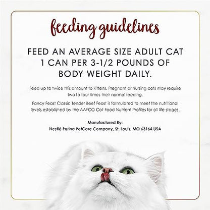 Purina Fancy Feast Tender Beef Feast Classic Grain Free Wet Cat Food Pate - (Pack of 24) 3 oz. Cans