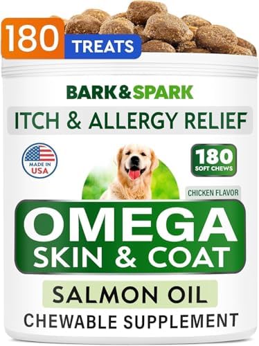 BARK&SPARK Omega 3 for Dogs - 180 Fish Oil Treats for Dog Shedding, Skin Allergy Chews, Itch Relief, Hot Spots Treatment - Joint Health - Skin and Coat Supplement - EPA & DHA Fatty Acids - Salmon Oil