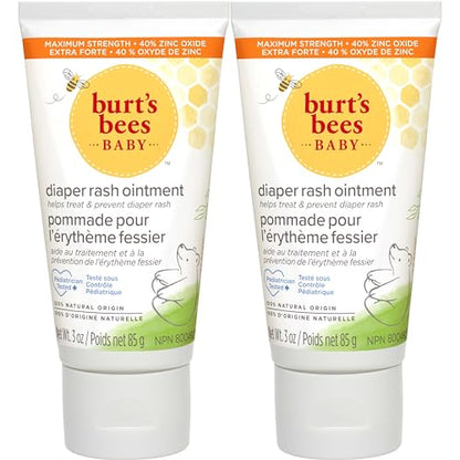 Burt's Bees Baby Diaper Rash Ointment, Maximum Strength, 40% Zinc Oxide, 100% Natural Origin, Pediatrician Tested, Net Weight 3 Ounces , Pack of 2