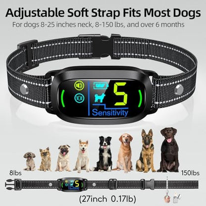 Dog Bark Collar for Large Medium Small Dogs, Rechargeable Smart Bark Collar, Anti Barking Training Collar with 5 Adjustable Sensitivity Beep Vibration (Black)