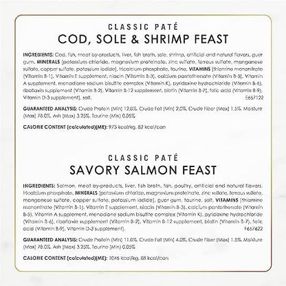 Purina Fancy Feast Seafood Classic Pate Collection Grain Free Wet Cat Food Variety Pack - (2 Packs of 12) 3 oz. Cans