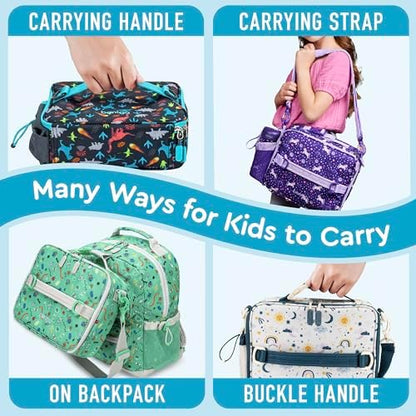 Bentgo Kids Lunch Bag - Double-Insulated, Reusable Lunch Bag for Kids 3+ with Adjustable Strap; Holds Lunch Box/Water Bottle/Snacks; Easy-Clean, Water-Resistant & Pockets (Dinosaur)