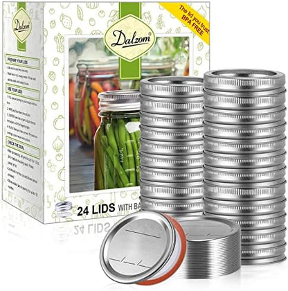 Dalzom® 48Pcs Canning Lids with Rings Regular Mouth, Premium Mason Jar Lids with Bands/Rings for Ball, Kerr Jars - Food Grade Material, 100% Fit & Airtight for Regular Mouth Mason Jars