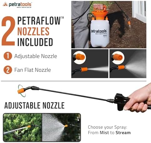 Petratools 1 Gallon Pump Sprayer – HD101 Garden Sprayer for Weeds, Lawn Care & Pesticides – 52” Long Hose, 2 Nozzles & Easy Carry Handle – Durable & Lightweight