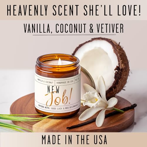 New Job Gifts for Women, Congratulations Gifts for Women - 'New Job Candle, w/Vanilla & Coconut I Job Promotion Gifts for Women I Leaving Job Gifts I Goodbye Coworker Gift I 50Hr Burn, Made in USA