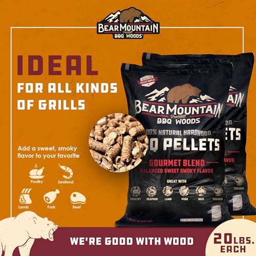 Bear Mountain 2-Pack Wood Pellets for Smoker, Grill & BBQ, 20 Lbs, Gourmet Blend - Premium Hardwood Barbecue Pellets for Indoor and Outdoor Grilling