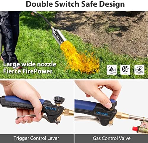 Propane Torch Burner Weed Torch High Output 2,400,000 BTU with 10FT Hose,Heavy Duty Blow Torch with Flame Control and Turbo Trigger Push Button Igniter,Flamethrower for Garden Wood Ice Snow Road (Blue
