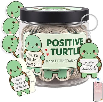 60 Positive Turtle Cards Jar Jar with NFC Keychain Turtle, Affirmation Cards For Women, Unique Birthday Gifts For Women and Men, Girl Gifts Trendy Stuff, Positive Affirmations Cards
