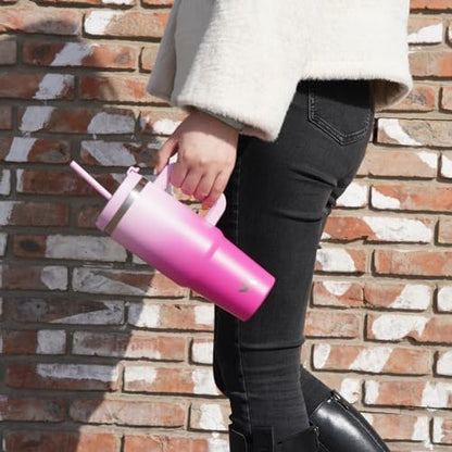 30 oz Tumbler with Handle and 2 Straws,2 in 1 Lid Insulated Water Bottle Stainless Steel Travel Coffee Mug,Mint