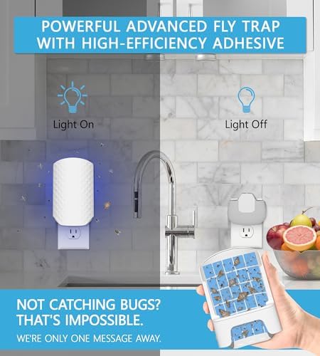 Flying Insect Trap for Indoors, Bug Killer Light Trap for Fruit Flies, Gnats, Moths, and Houseflies, 1 Device + 4 Refills, Best Fly Traps for Home, Kitchen, Bedroom, Plant Area, Garages