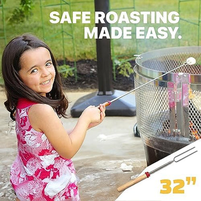 MalloMe Smores Sticks for Fire Pit - Accessories for Campfire Marshmallow Roasting Sticks Smores Kit Outdoor - Smore Skewers Hot Dog Fork For Outside, Camping Essentials Bonfire Gear Long 32" 8 Pack