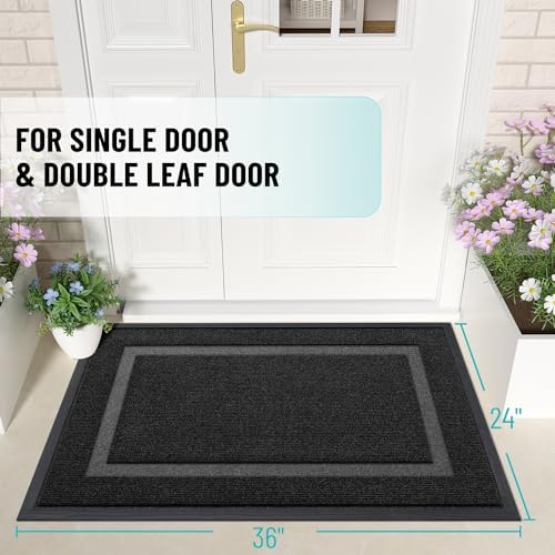 OLANLY Front Door Mat Indoor Outdoor Entrance, Waterproof All-Season, All-Weather Doormat, Sturdy Natural Rubber, Fade Resistant, Low Profile, Easy Clean Patio Porch Entryway Mat, 36x24, Black
