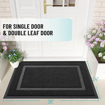 OLANLY Front Door Mat Indoor Outdoor Entrance, Waterproof All-Season, All-Weather Doormat, Sturdy Natural Rubber, Fade Resistant, Low Profile, Easy Clean Patio Porch Entryway Mat, 36x24, Black