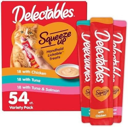 Delectables Squeeze Up Handheld Lickable Treats, Chicken, (Tuna and Tuna and Salmon) 54 Count