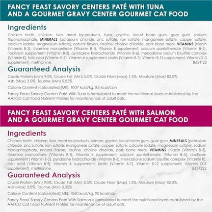 Purina Fancy Feast Pate Wet Cat Food Variety Pack, Savory Centers Pate With a Gravy Center - (2 Packs of 12) 3 oz. Pull-Top Cans