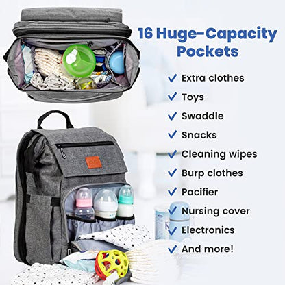 PILLANI Baby Diaper Bag Backpack - Large Bag for Boys & Girls - Diaper Backpack - Travel Diaper Bags w/Changing Pad, Baby Registry Search & Shower Gifts - Essentials Must Haves Newborn Stuff for Mom