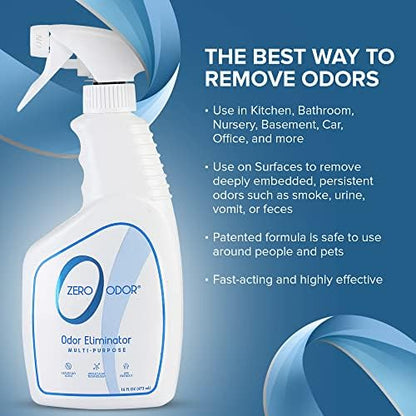 Zero Odor - Multi-Purpose Strong Odor Eliminator for Home, Office, Car, Bathroom, Hotel, Room Deodorizer, and Odor Neutralizer, 16oz