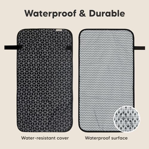 KeaBabies Portable Diaper Changing Pad, Easy Wipe Clean - Foldable Waterproof Baby Changing Mat for Diaper Bag, Compact, Lightweight, Baby Changer Travel Essential, Machine Washable (Black Geo)