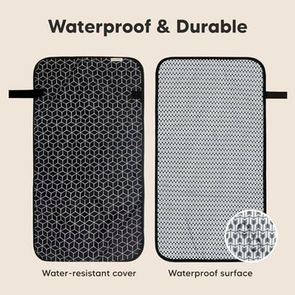KeaBabies Portable Diaper Changing Pad, Easy Wipe Clean - Foldable Waterproof Baby Changing Mat for Diaper Bag, Compact, Lightweight, Baby Changer Travel Essential, Machine Washable (Black Geo)