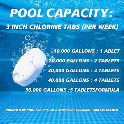 Aqua Pura Chlorine Tablets for Swimming Pool,3" Pool Supplies, Individually Wrapped Stabilized Chlorine Tablets, Long-Lasting, Slow Dissolve,Kill Bacteria,UV Protected,90% Available，4 LB