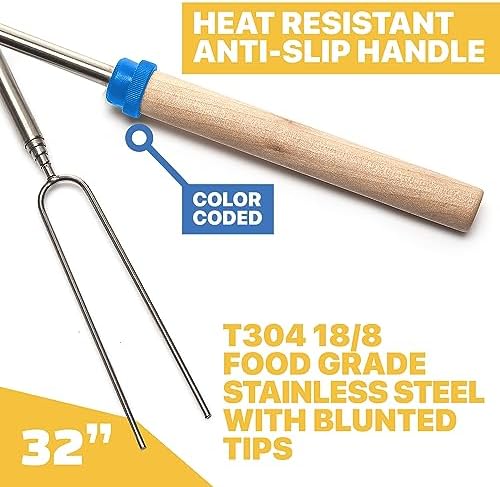 MalloMe Smores Sticks for Fire Pit - Accessories for Campfire Marshmallow Roasting Sticks Smores Kit Outdoor - Smore Skewers Hot Dog Fork For Outside, Camping Essentials Bonfire Gear Long 32" 8 Pack