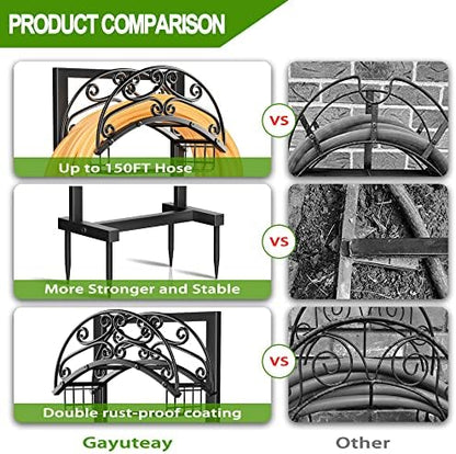Garden Hose Holder - Upgraded Water Hose Holder Holds 151-feet Hose, Heavy Duty Metal Hose Stand Sturdy Freestanding Hose Hanger, Detachable Garden Hose Storage Rack for Outside Yard Lawn