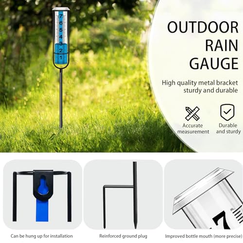 JMBay Rain Gauge Outdoor, Accurate rain gauges Outdoors Best Rated, Tall rain Gauge for Yard with Stake, Decorative rain Measure Gauge for Garden, Deck, Lawn with Large Numbers, Adjustable Height