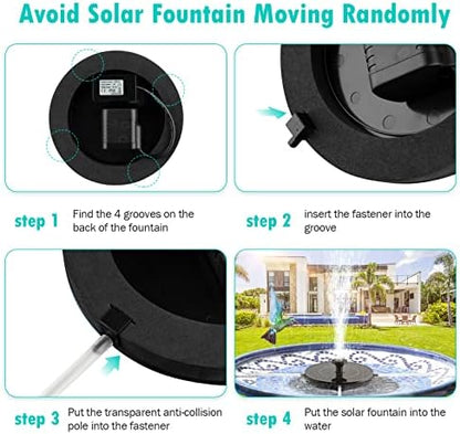 Mademax Solar Bird Bath Fountains Pump, Upgrade 1.4W Solar Fountain with 6 Nozzle, Free Standing Floating Solar Powered Water Fountain Pump for Bird Bath, Garden, Pond, Pool, Outdoor