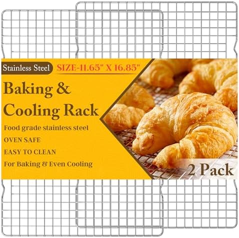 2PCS Cooling Racks for Cooking and Baking -11.65''x16.85''Heavy Duty Stainless Steel Wire Rack for Baking, Grilling, Roasting - Oven & Dishwasher Safe - Fits Half Sheet Pan（Silver）