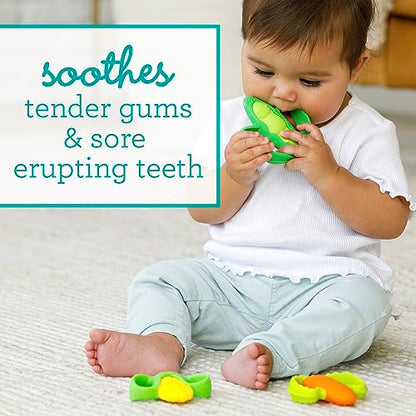 Infantino Lil’ Nibbles Textured Silicone Teethers, BPA-Free Baby Teething Toy, Soft, Easy to Hold, Sensory Stimulation for Infants, Carrot, Corn, Pea Pod, 3-Pack Set