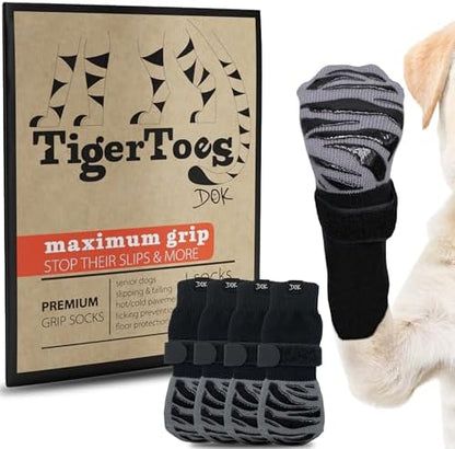 DOK TigerToes Premium Non-Slip Dog Socks for Hardwood Floors - Extra-Thick Grip That Works Even When Twisted - Prevents Licking, Slipping, and Great for Dog Paw Protection - Size Large