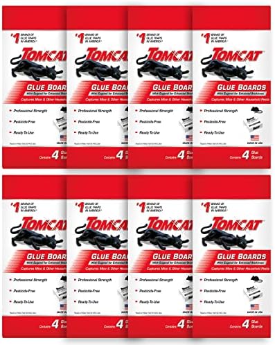 Tomcat Glue Boards with Immediate Grip Glue for Mice, Cockroaches, and Insects, Ready-to-Use, 8-Pack (32 Glue Boards)