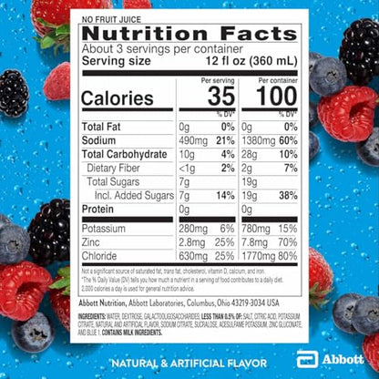 Pedialyte AdvancedCare Plus Electrolyte Hydration Drink, Has 33% More Electrolytes and Has PreActiv Prebiotics, Berry Frost, 1 Liter, Pack of 4