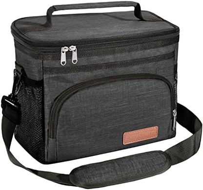 ExtraCharm Insulated Lunch Bag for Women/Men - Reusable Lunch Box for Office Picnic Hiking Beach - Leakproof Cooler Tote Bag Organizer with Adjustable Shoulder Strap for Adults - Black