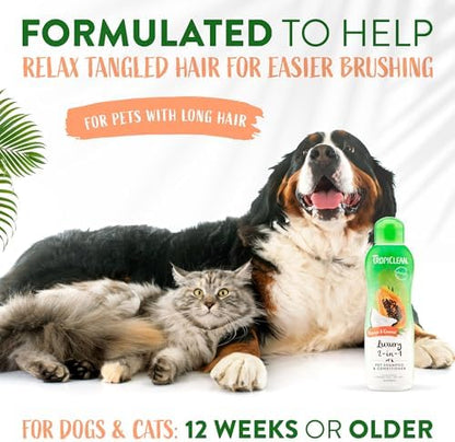 TropiClean 2-in-1 Dog Shampoo and Conditioner, Moisturizing Dog Detangler, Puppy Safe, Made in the USA, Papaya Scent, Cat & Kitten Safe, 20oz.