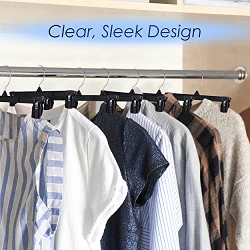 Hanger Central 30 Pack Pants Hangers – 12 Inch Slim Plastic Clothes Hangers with Clips for Skirts, Shorts & Trousers – Non Slip Grip, Heavy Duty Space Saver with Swivel Hook – Black Closet Organizer