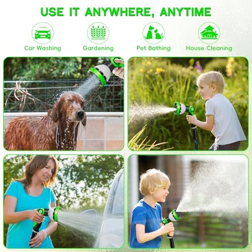 Garden Hose 50FT, NON-EXPANDABLE Heavy-Duty Flexible & Lightweight Water Hose with 10-Function Nozzle, No-Kink, Leak-Proof, Solid Fittings for Car, RV Marine Camper, Outdoor, Yard, Lawn