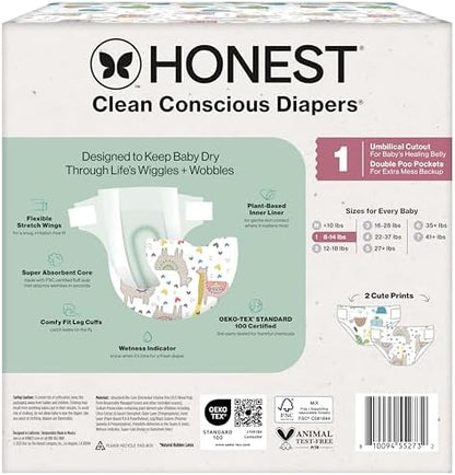 The Honest Company Clean Conscious Diapers for Delicate Skin | Up to 100% Leakproof | Hypoallergenic, Fragrance Free | Gender Neutral | Club Box, Size 1 (8-14 lbs), 78 Count (Prints May Vary)