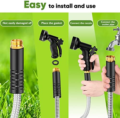 Garden Hose Metal 100FT, Stainless Steel Heavy Duty Water Hose With 10 Function Nozzle, No-Kink, Tough & Flexible, Sturdy and Lightweight, Rust Proof for Yard, Outdoor, RV