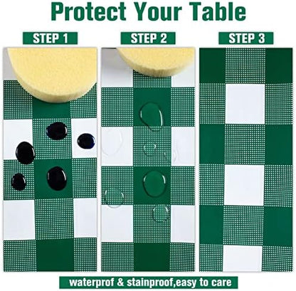 Kesfey 3 Packs Green and White Checkered Tablecloths 54 x 108 Inches Disposable Plastic Gingham Tablecovers Waterproof Rectangle Picnic Party Table Covers for Birthday Party Supplies Christmas