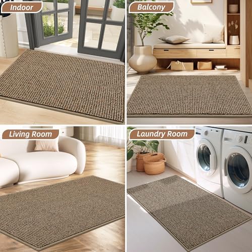 BEQHAUSE Dirt Trapper Door Mat 20" x 32", Non-Slip Washable Doormats Entrance Mat, Dirt Resistant and Absorbent Welcome Mat, Low Profile Floor Mats for Front Back Door and Entryway, Beige