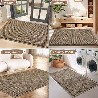 BEQHAUSE Dirt Trapper Door Mat 20" x 32", Non-Slip Washable Doormats Entrance Mat, Dirt Resistant and Absorbent Welcome Mat, Low Profile Floor Mats for Front Back Door and Entryway, Beige