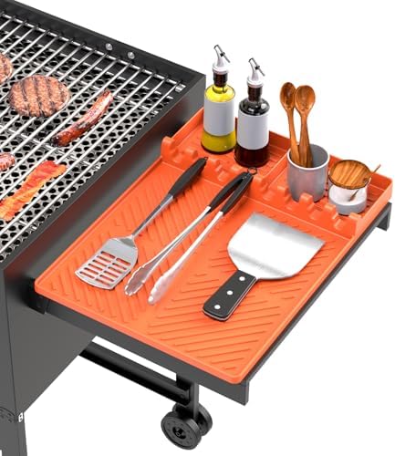 Silicone Grill Mat Compatible with Blackstone, Silicone Griddle Tools Mat with Drip Pad, Spatula Mat for Outdoor Grill Kitchen Counter (Orange)
